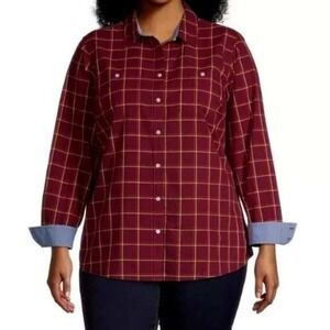 St John's Bay $44 Medium‎ 100% Cotton Plaid Button Down Long Sleeve Casual Shirt